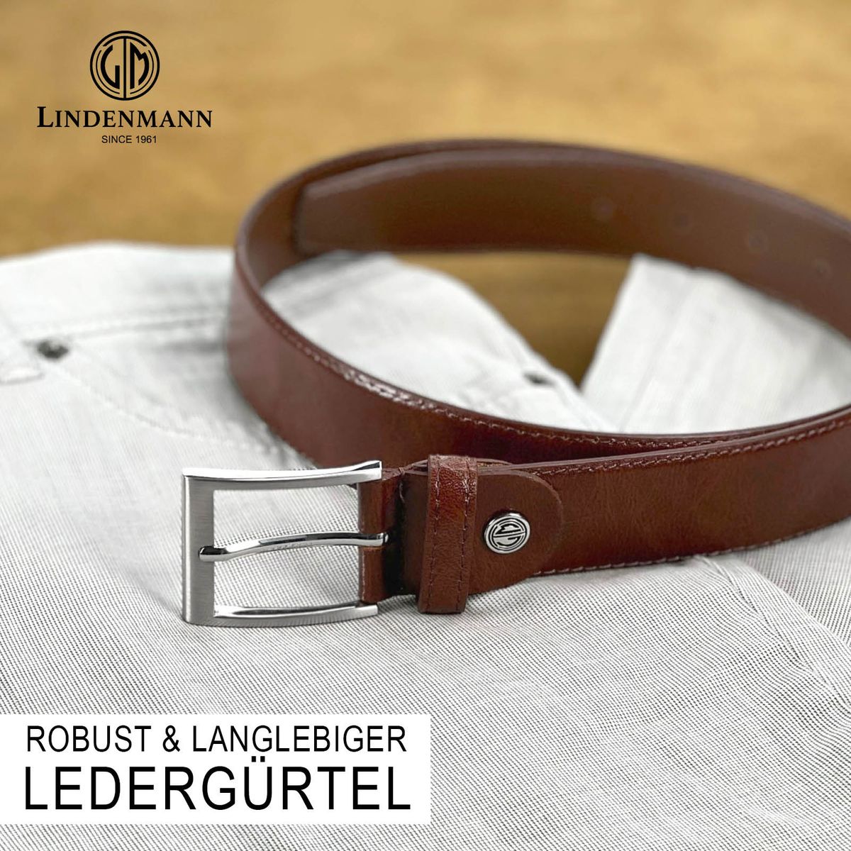 LINDENMANN Anzug-Gürtel Herren 35 mm Rindleder braun