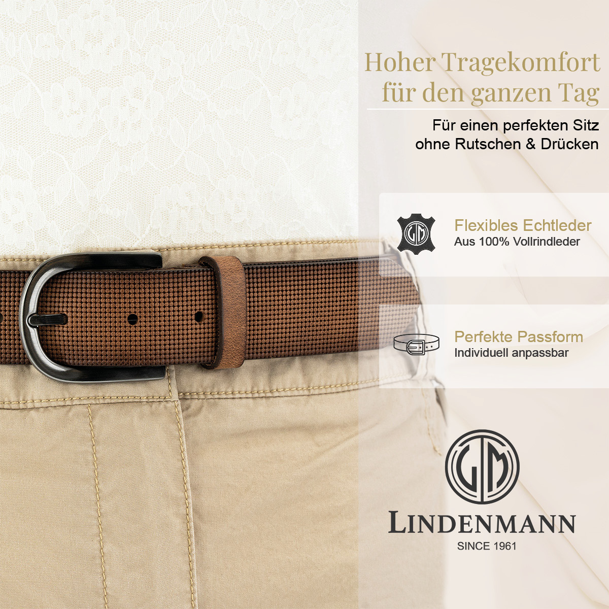 LINDENMANN Vollrindsleder Damengürtel Nussbraun