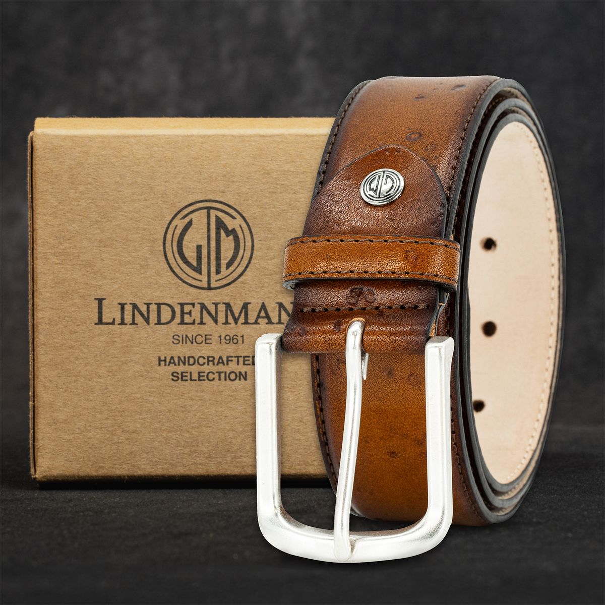 LINDENMANN Handmade Rindleder Herrengürtel cognac