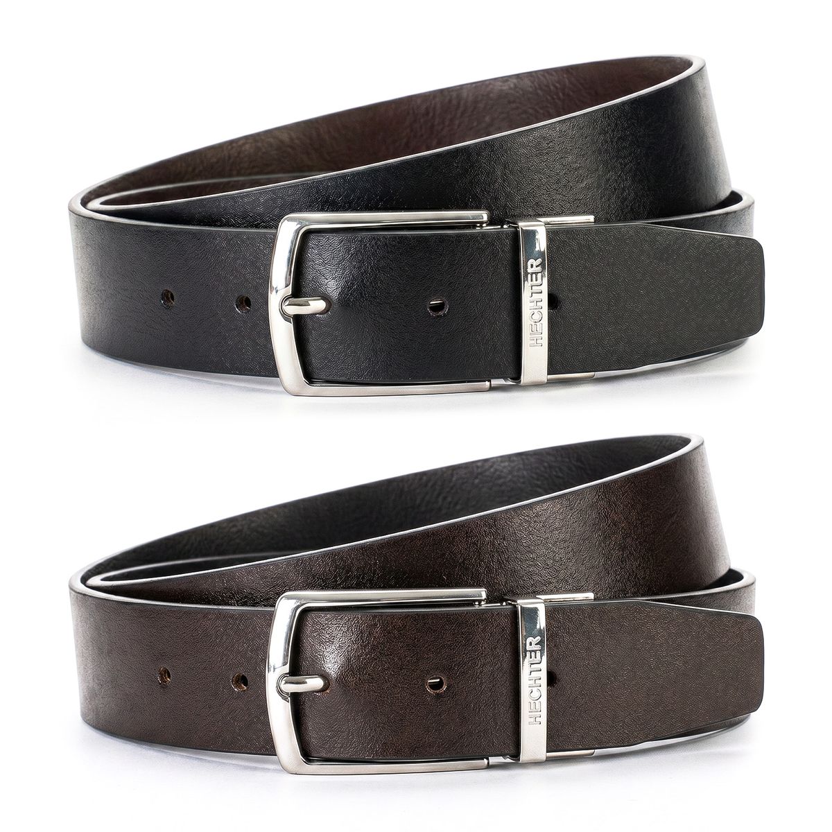 leder, gürtel, schwarz, metall schnalle, doppelt, HECHTER Paris Herren Wendegürtel aus 100% Echtleder schwarz/dunkelbraun