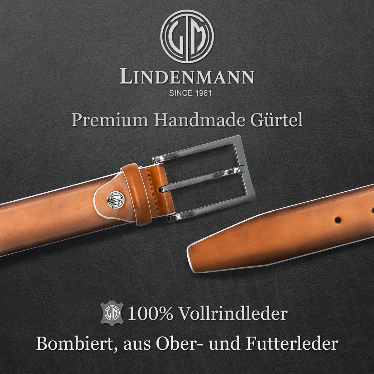 LINDENMANN Premium Anzugsgürtel Leder cognac