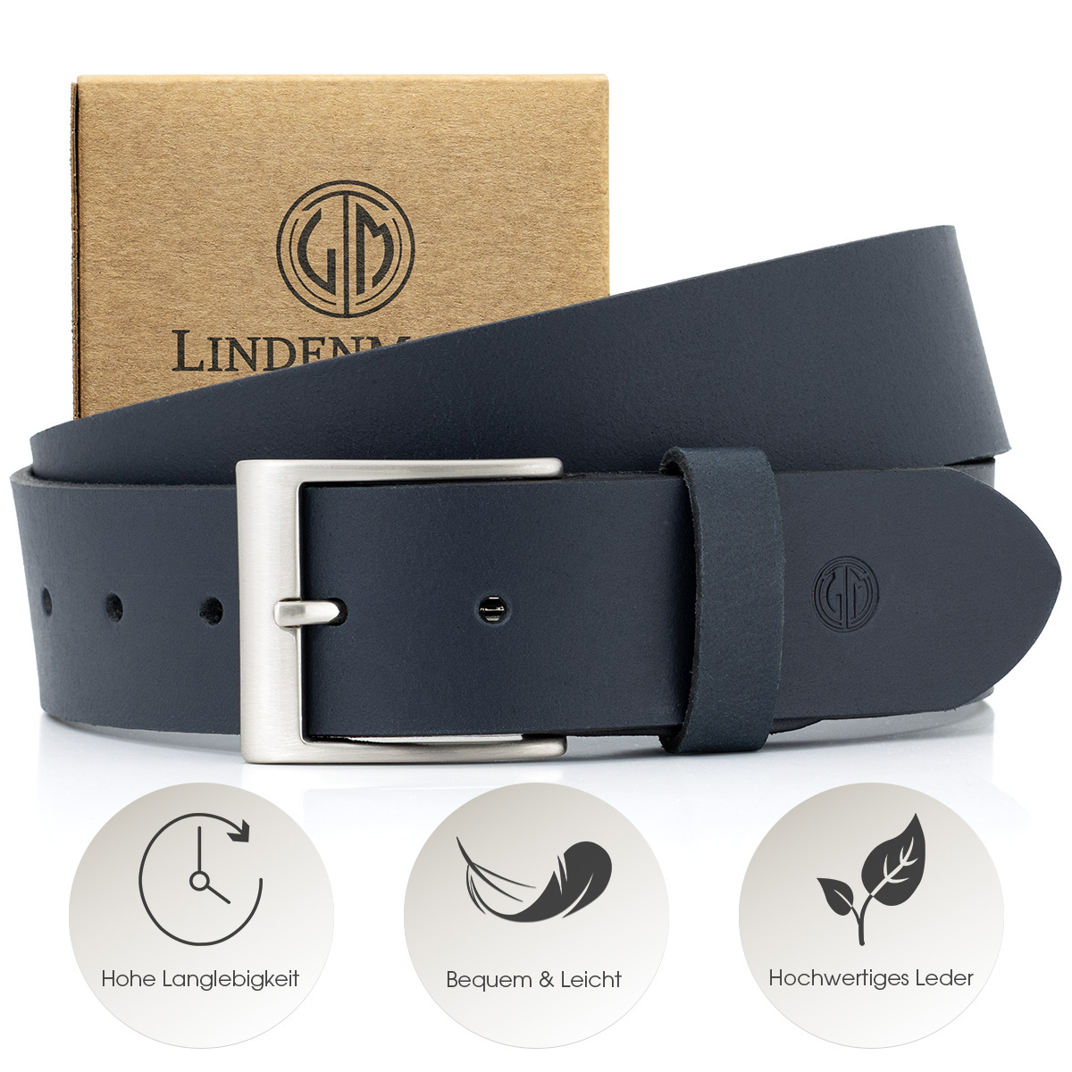 LINDENMANN Herren Jeansgürtel Echtleder marine