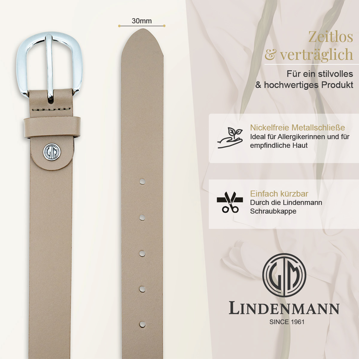 LINDENMANN Rindledergürtel Damen Taupe
