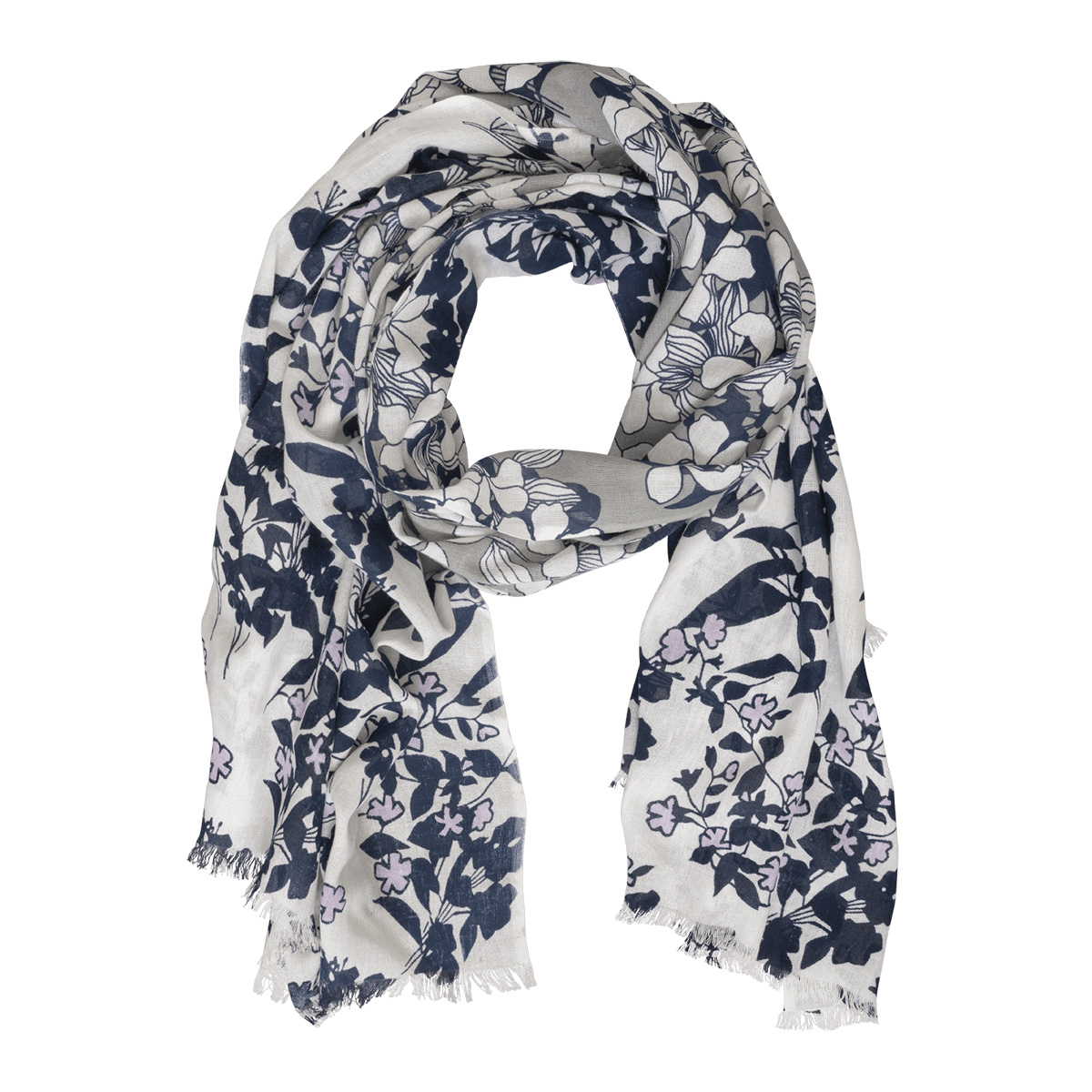 LINDENMANN Schal Damen weiss schwarz mit Blumenmuster