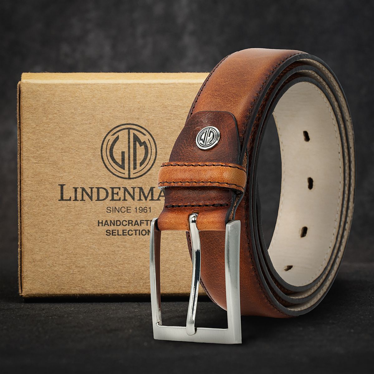 LINDENMANN Ledergürtel Herren Anzug cognac