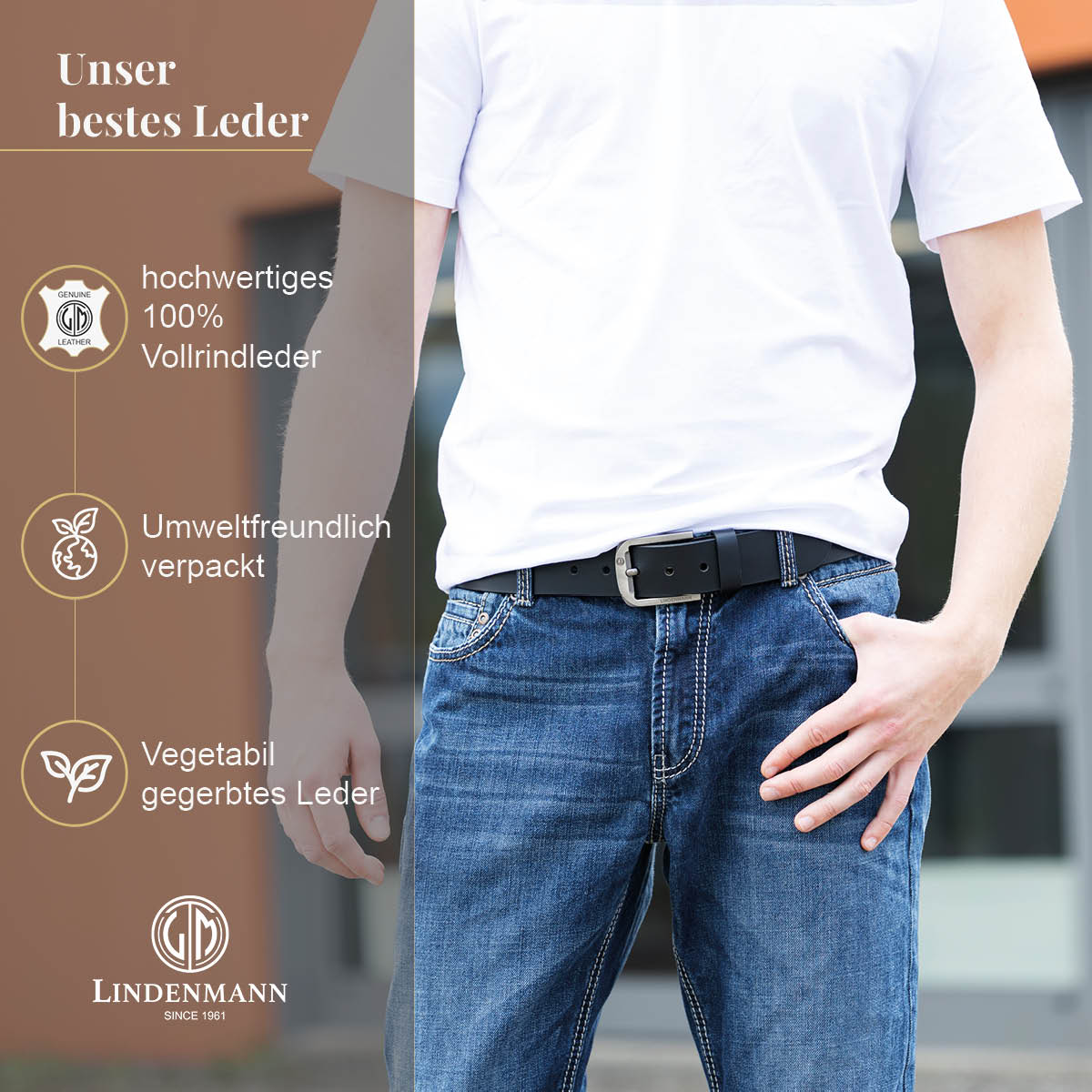 LINDENMANN Ledergürtel Jeans Herren schwarz