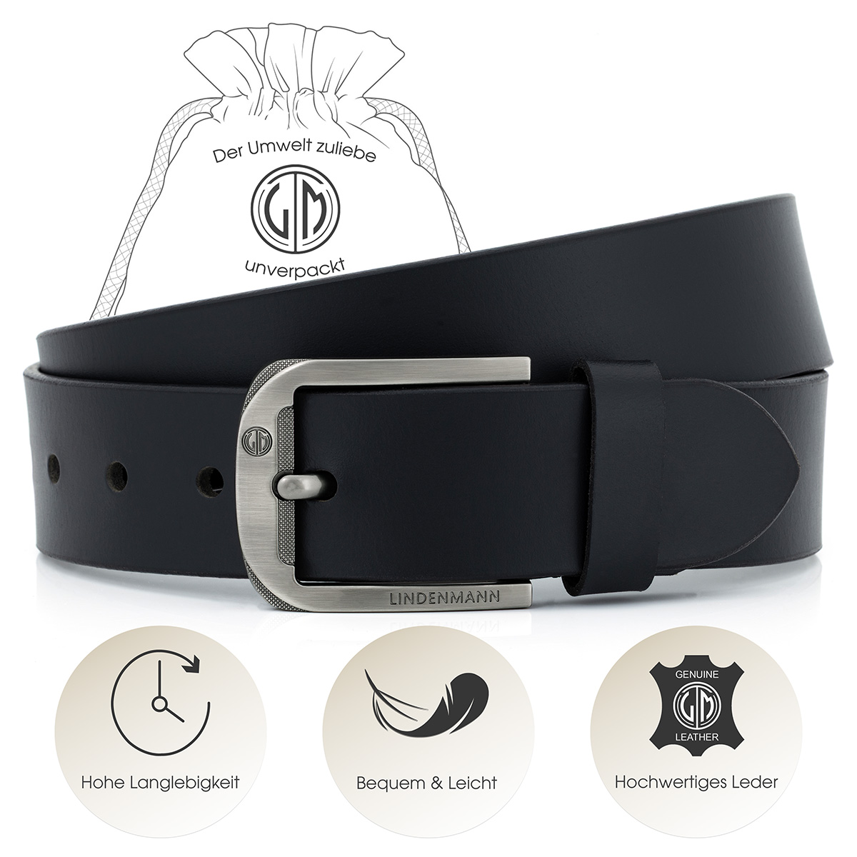 LINDENMANN Ledergürtel Jeans Herren schwarz