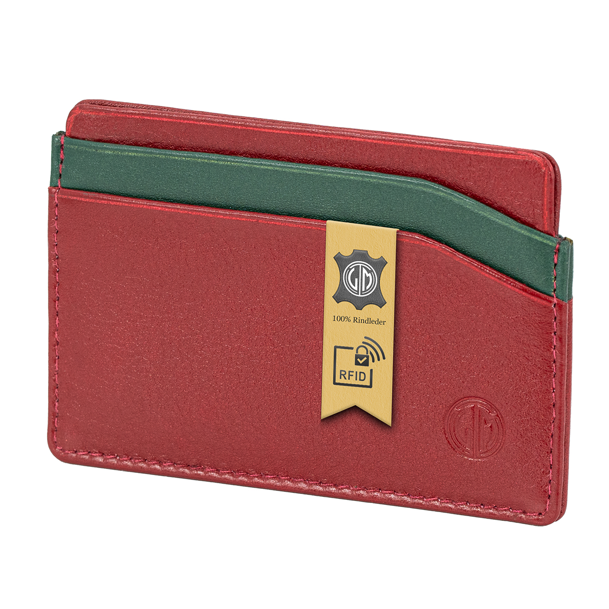 LINDENMANN Leder-Kartenetui rot grün LINDENMANN Leder-Cardholder rot grün