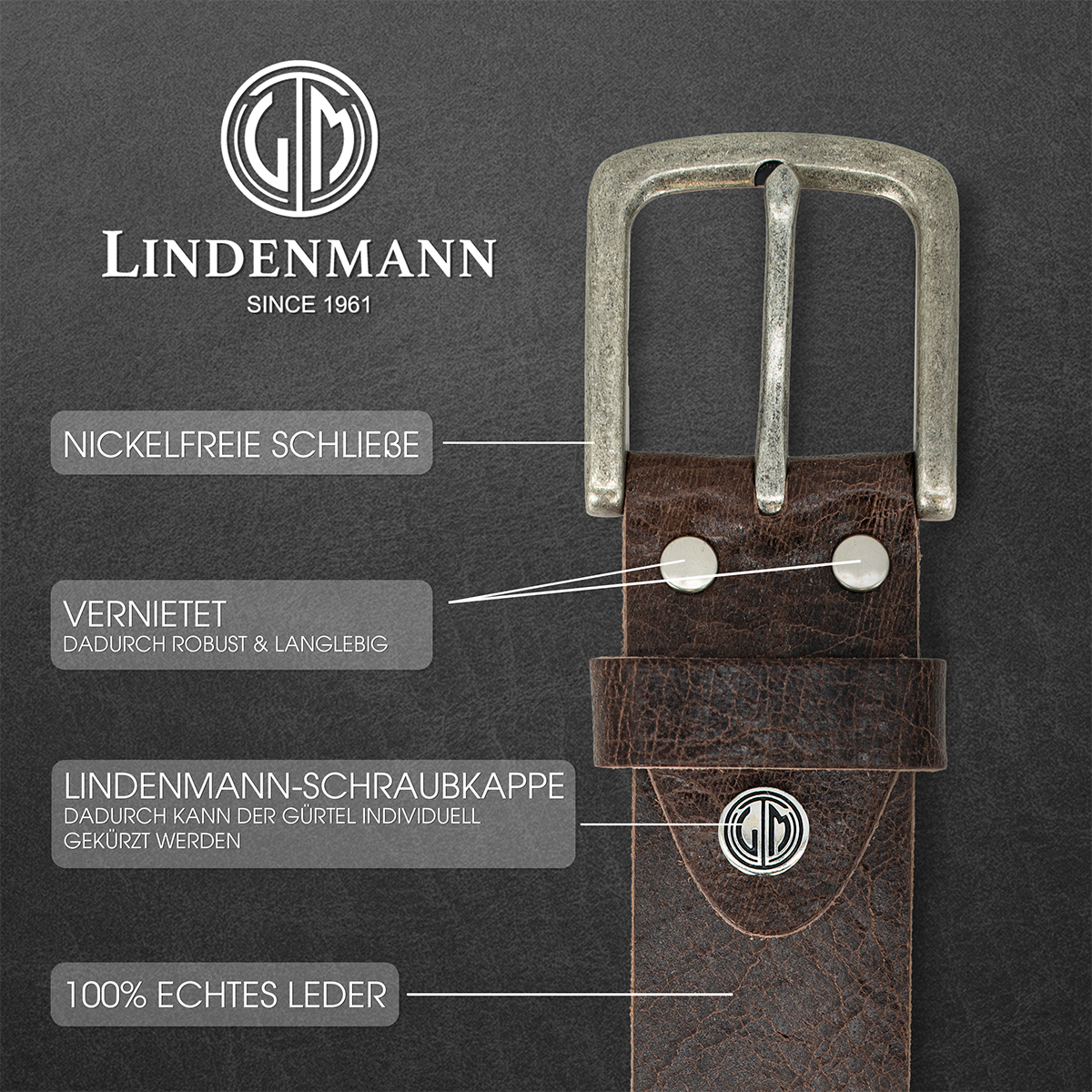 LINDENMANN Ledergürtel Herren braun