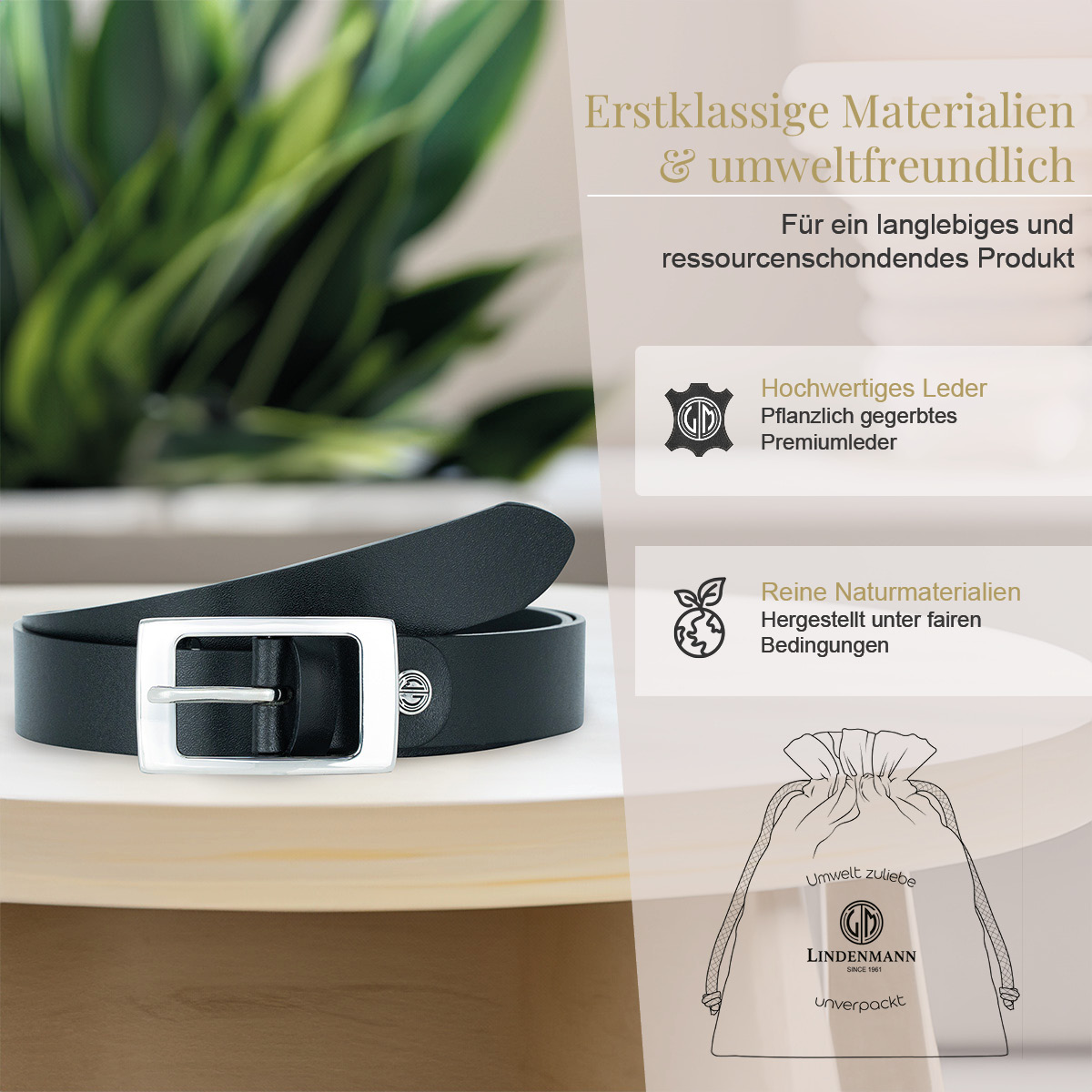 LINDENMANN Rindledergürtel Damen Tiefschwarz