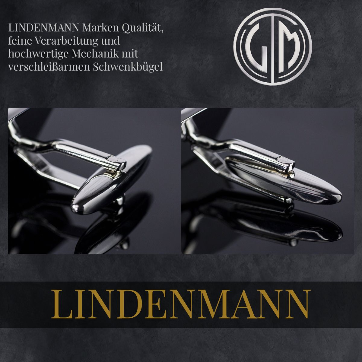 LINDENMANN Manschettenknöpfe Herren im Geschenk-Etui silberfarben