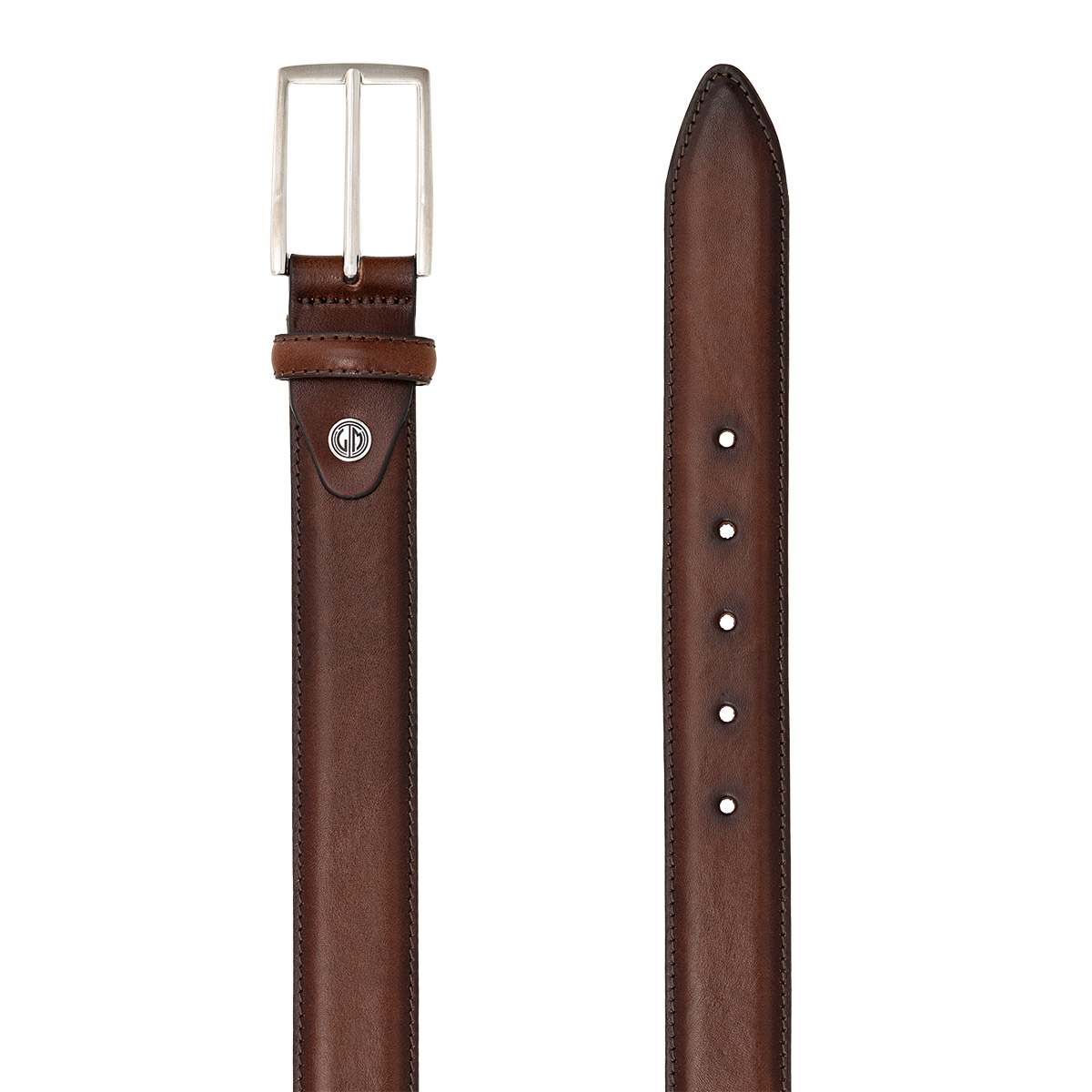 Gürtel, Leder, Braun, Metall Dorn, Runde Schnalle, LINDENMANN Premium Handmade Vollrindledergürtel Herren dunkelcognac