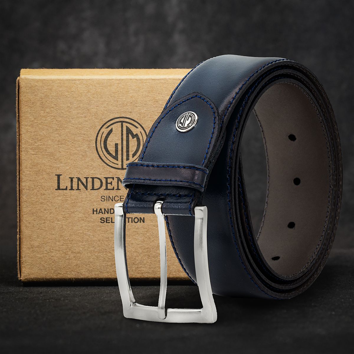 LINDENMANN Herrengürtel Leder blau