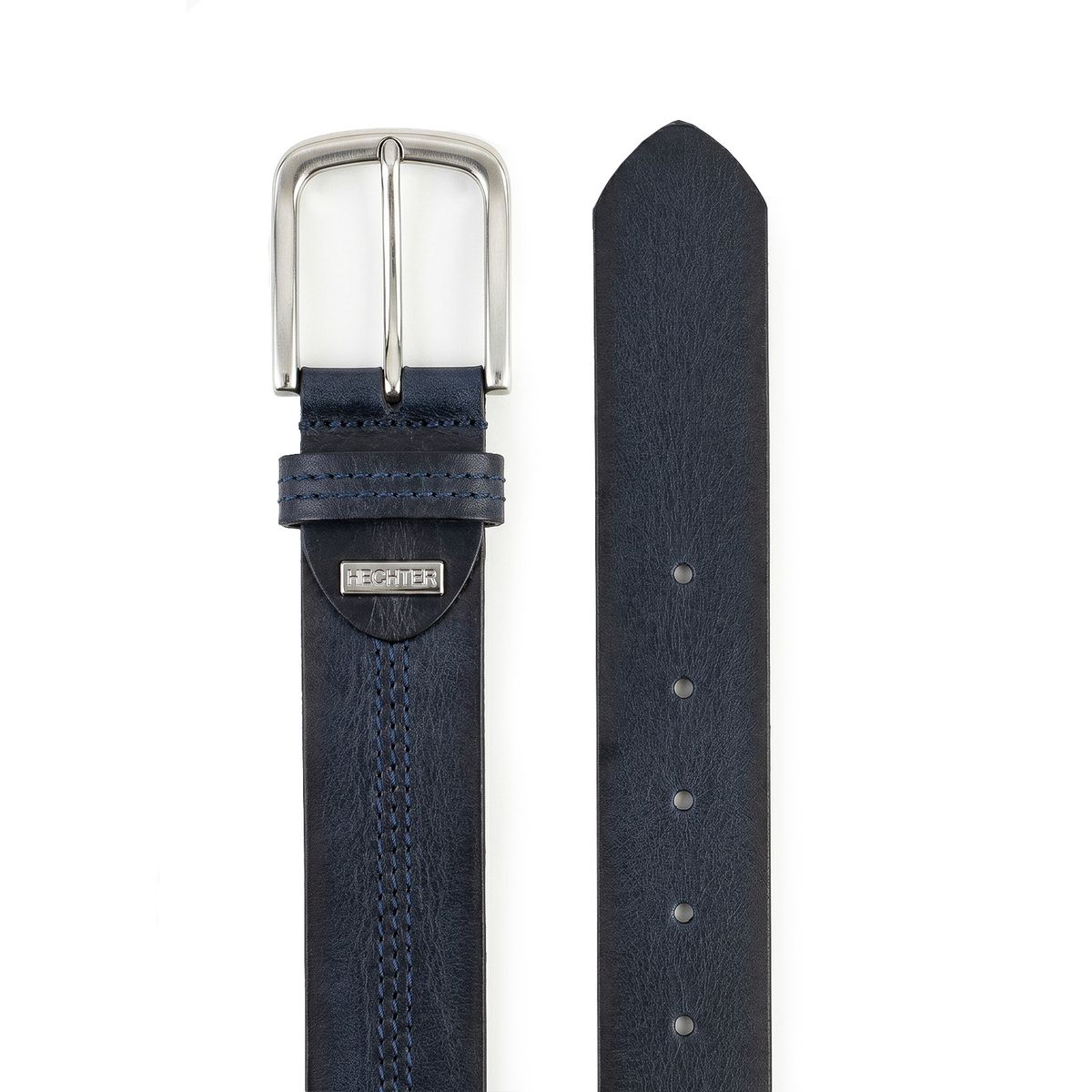 Gürtel, Ledergürtel, Navy, falzstahl, glatte oberfläche, HECHTER Paris Herren Casual 100% Echtledergürtel marine