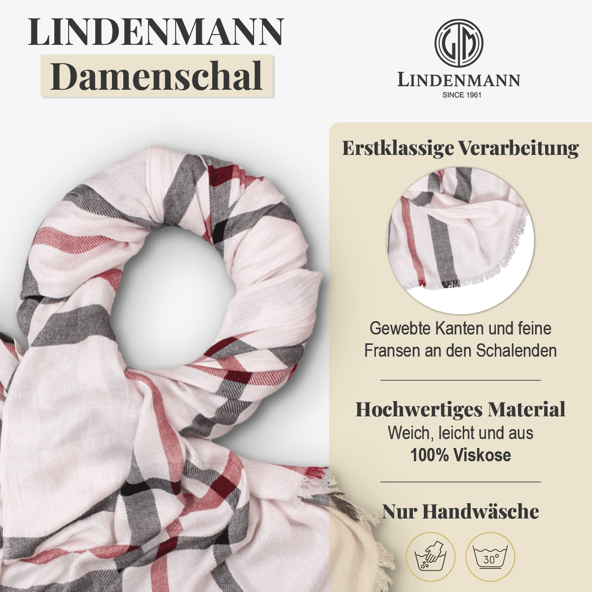 LINDENMANN Schal Damen rosa schwarz rot kariert