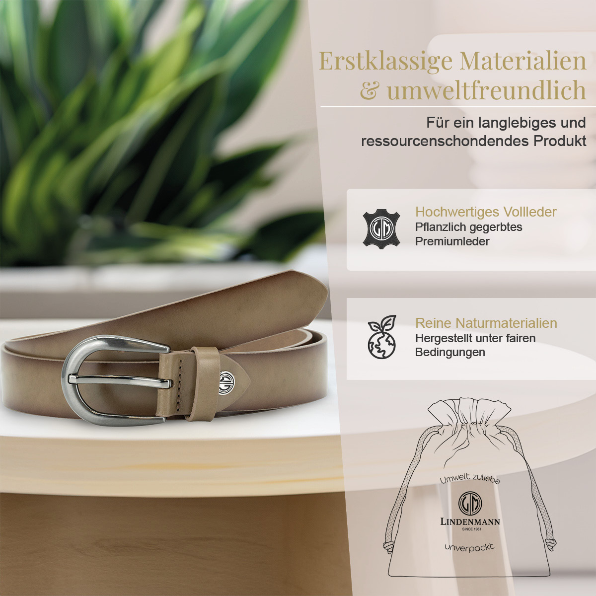 LINDENMANN Rindsleder Damengürtel Stone