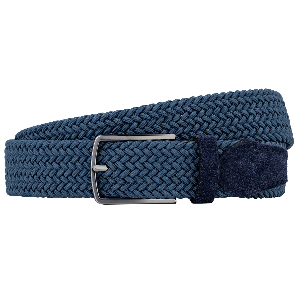 Gürtel, Geflochten, Woven, Navy, Lederimitat, LINDENMANN Herren Flechtgürtel mit Echtleder an den Enden jeansfarbe