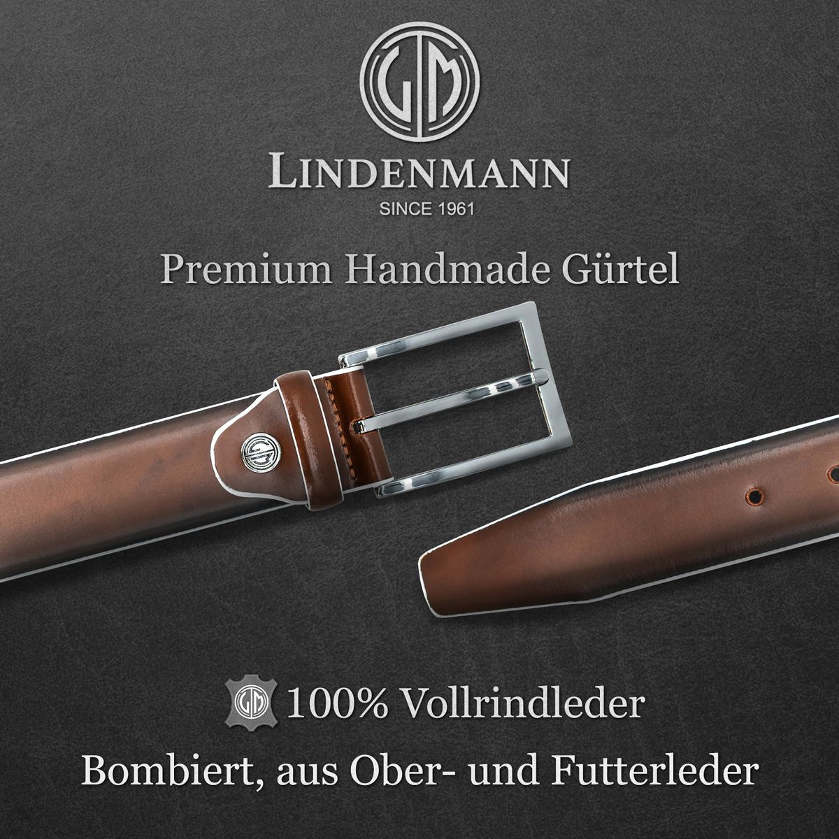 LINDENMANN Ledergürtel Herren handgefertigt braun