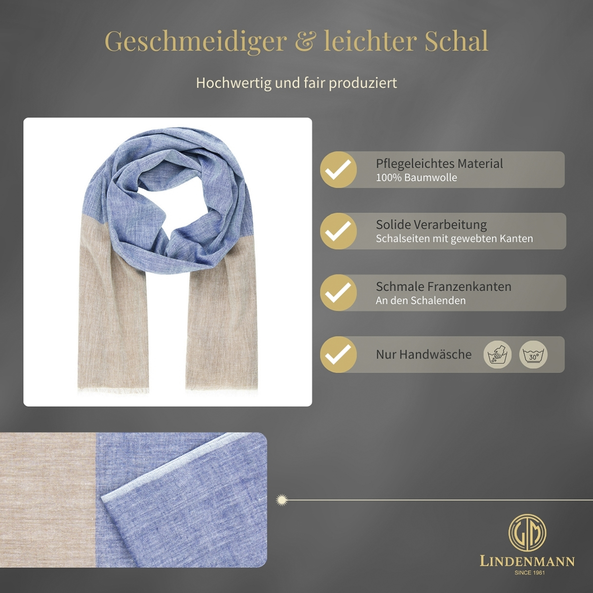 Herren Schal blau-beige