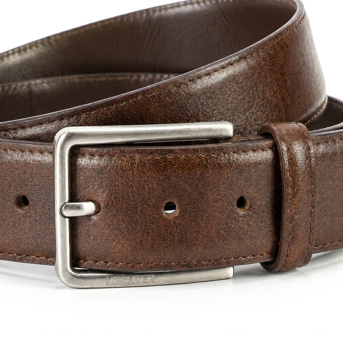 Gürtel, Leder, Braun, Metall-Schnalle, Musterlos, HECHTER Paris Herren klassischer 100% Echtledergürtel mogano