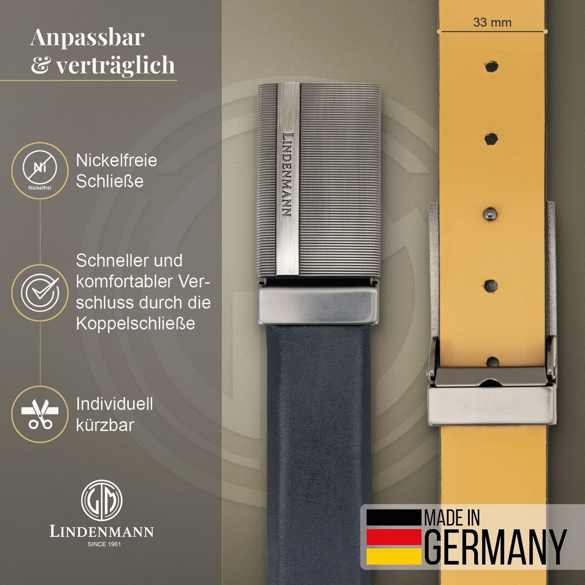 LINDENMANN Ledergürtel Koppelgürtel Herren schwarz