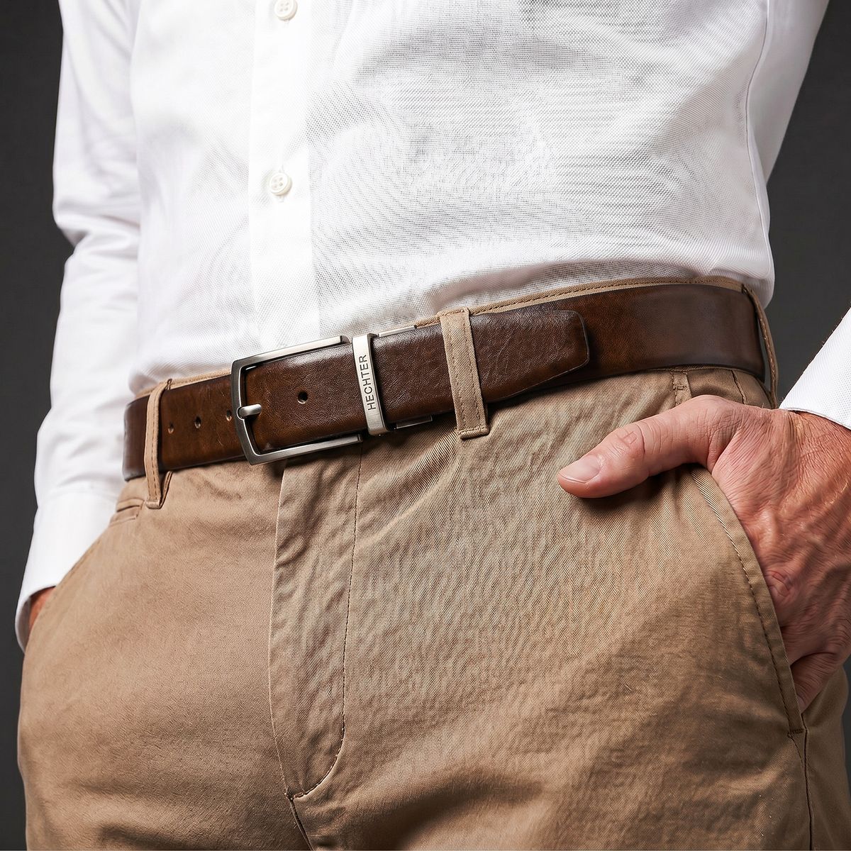 braun ledergürtel, Ledergürtel, Gürtelschnalle, Polierte Schnalle, Klassischer Stil, HECHTER Paris Herren Wendegürtel aus 100% Echtleder schwarz/dunkelcognac