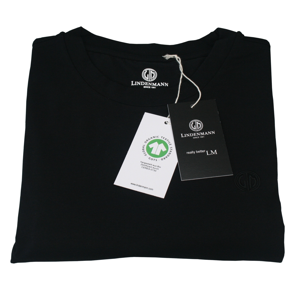 LINDENMANN T-Shirt Rundhalsausschnitt Bio-Baumwolle Herren Schwarz