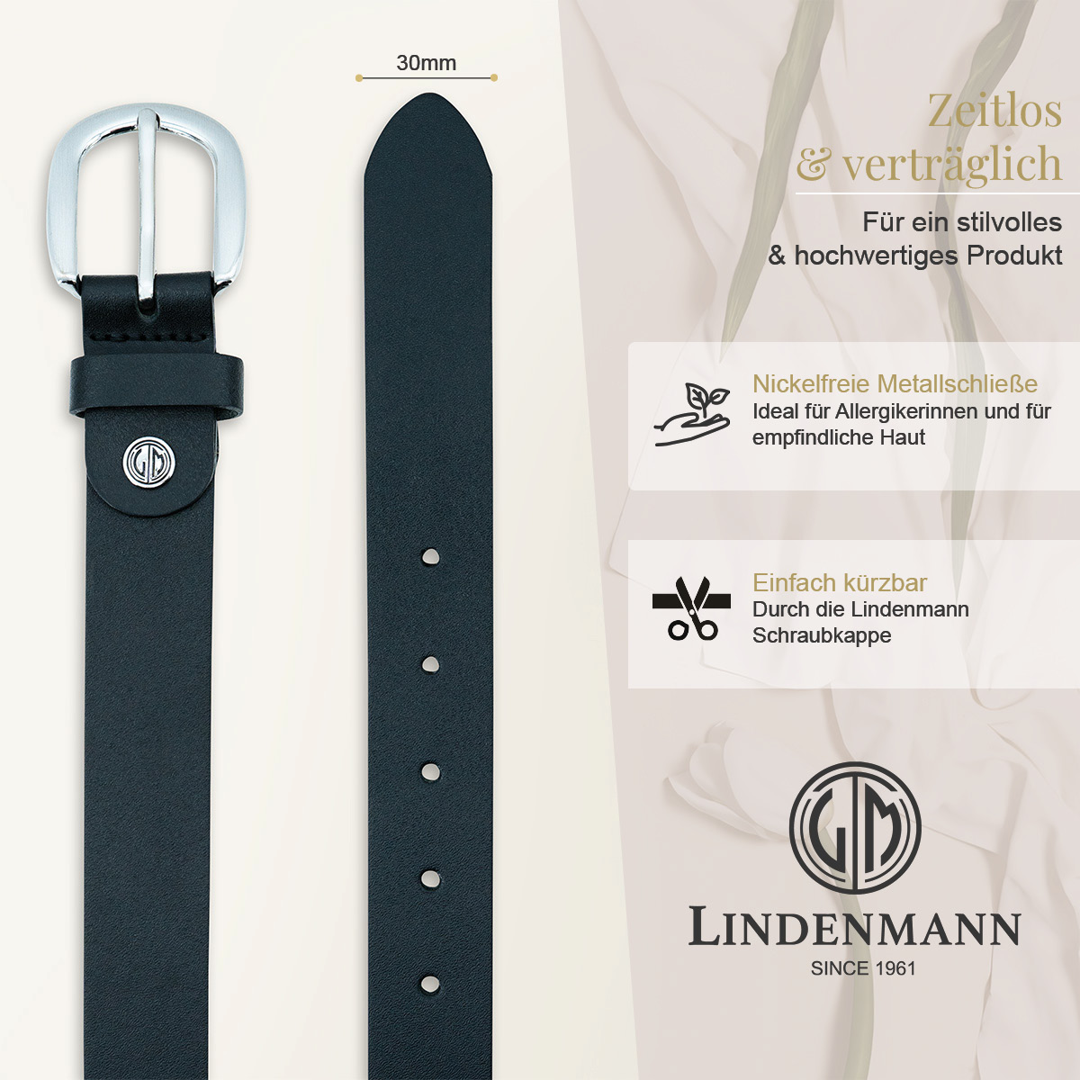 LINDENMANN Rindledergürtel Damen Tiefschwarz