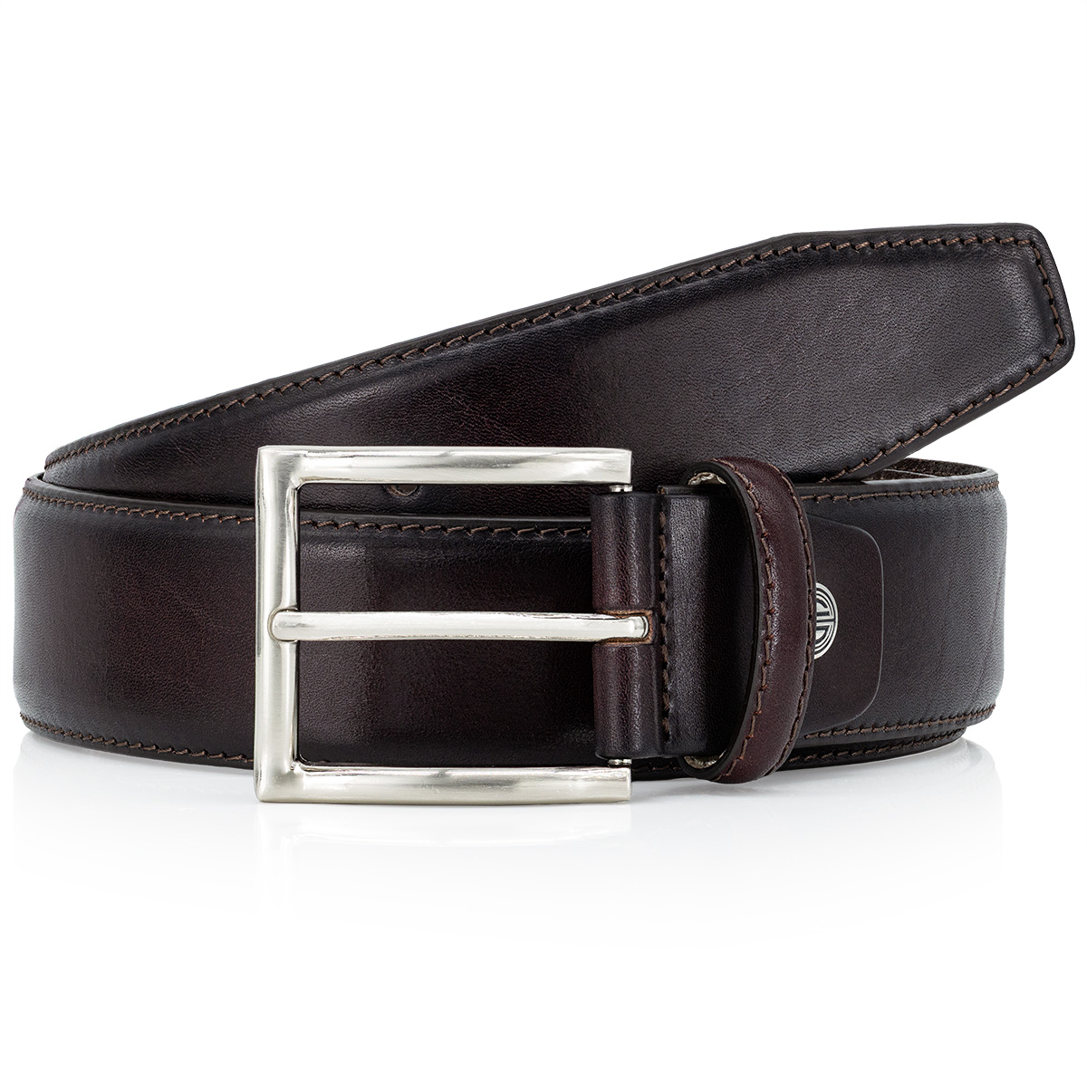 Gürtel, Ledergürtel, Dunkelbraun, Rundvernietet, Metall Schnalle, LINDENMANN Premium Handmade Vollrindledergürtel Herren dunkelbraun