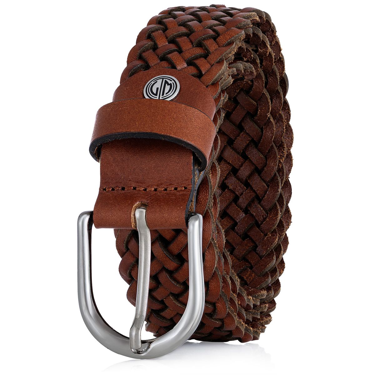 LINDENMANN Vollrindleder Damenlederflechtgürtel Cognac