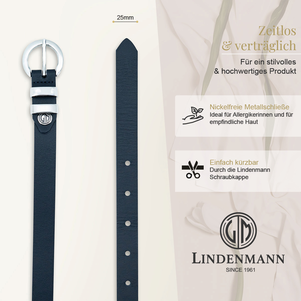 LINDENMANN Nappa Vollrindleder Damengürtel Marine