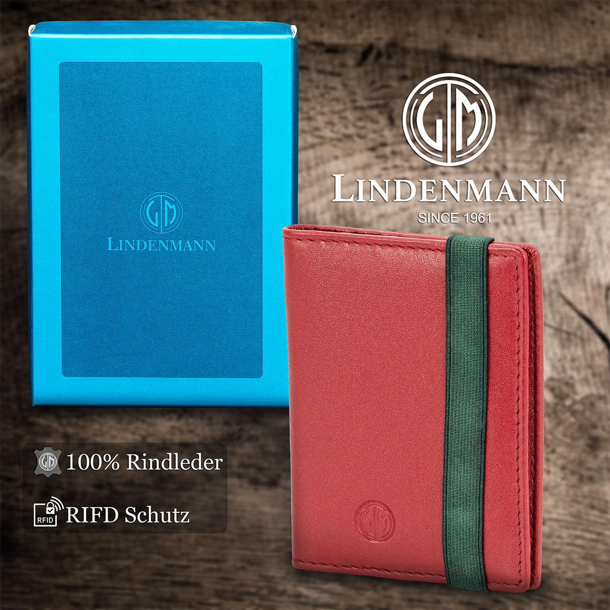 LINDENMANN Leder-Cardholder rot grün
