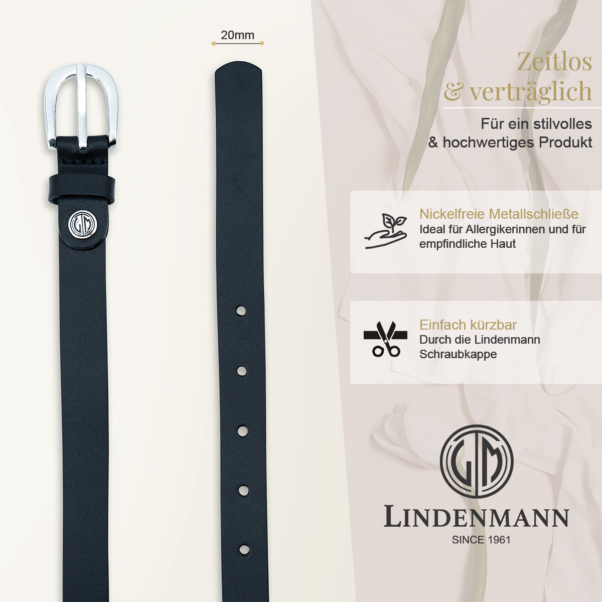 LINDENMANN Rindleder Damengürtel Tiefschwarz