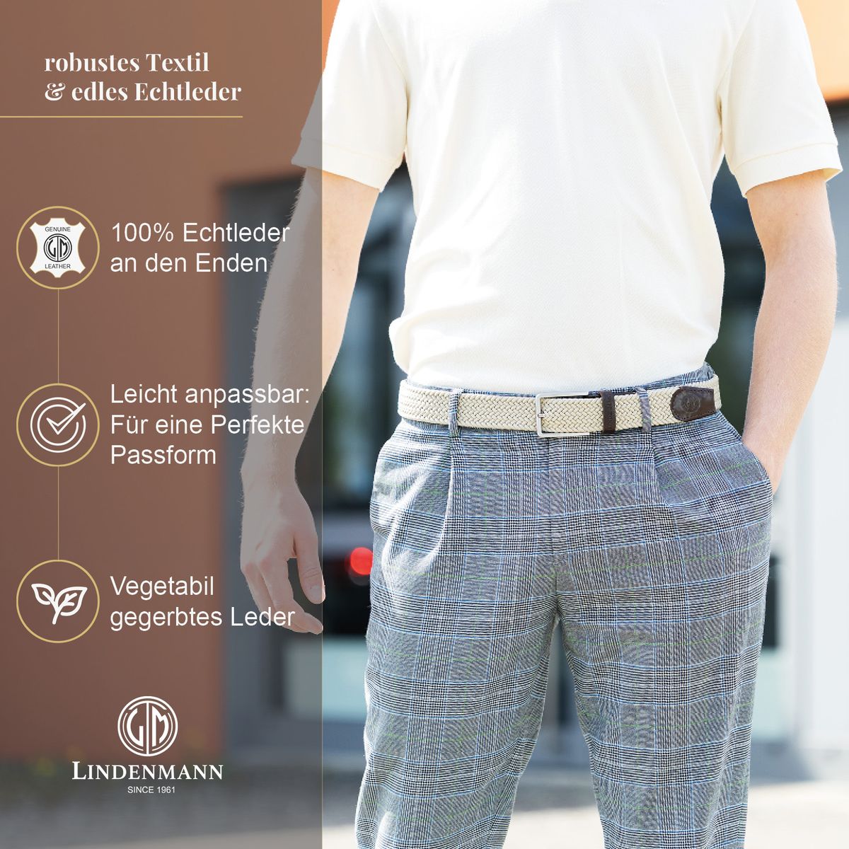 LINDENMANN Flechtgürtel Herren beige