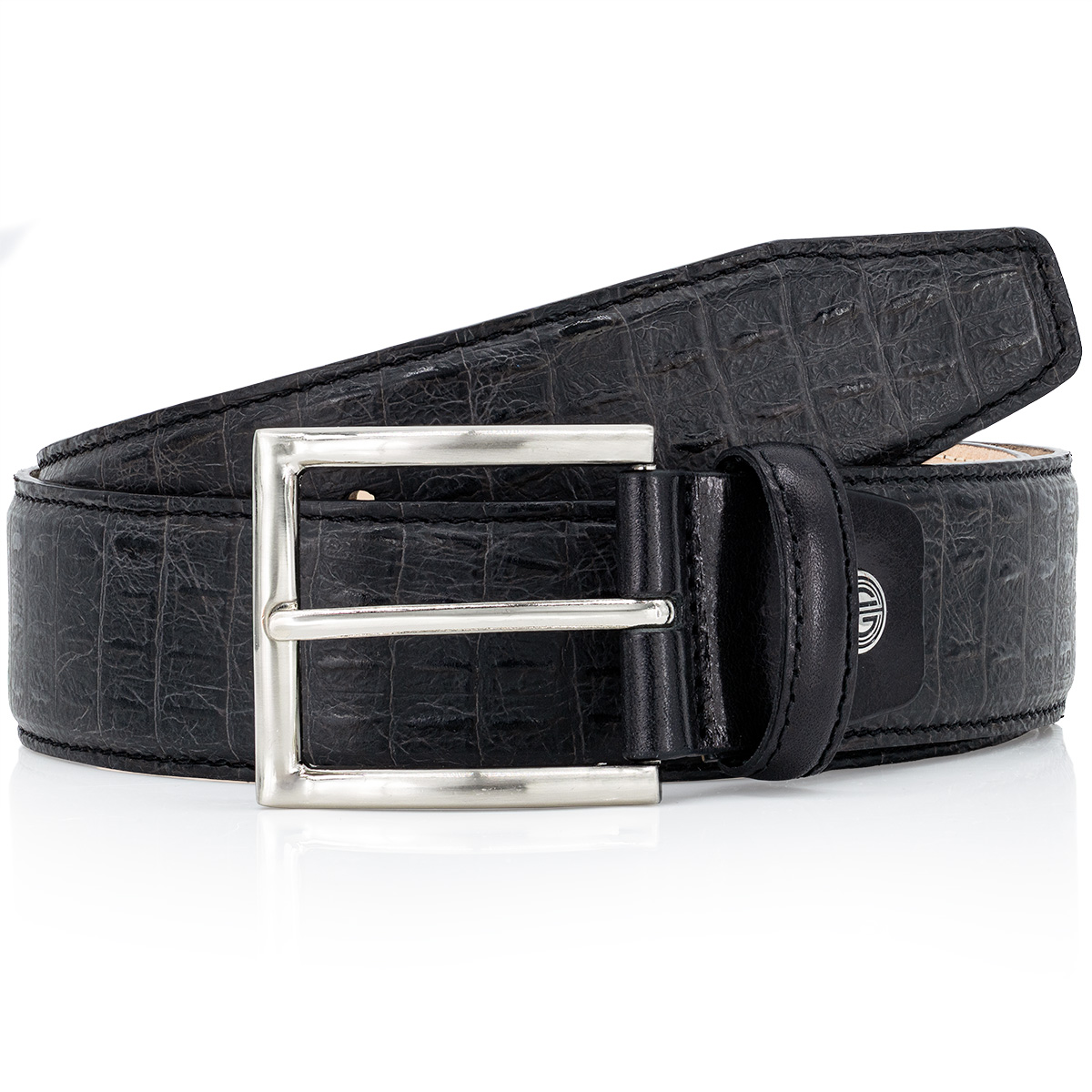 Gürtel, Leder, schwarz, Gürtelschnalle, Krokodilmuster, LINDENMANN Premium Handmade Vollrindledergürtel Herren schwarz