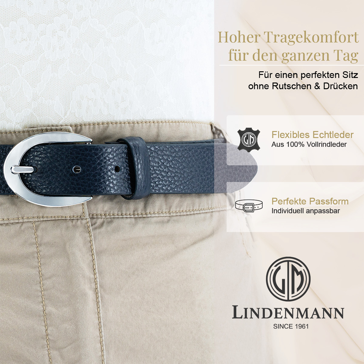 LINDENMANN Vollrindleder Damengürtel Marine