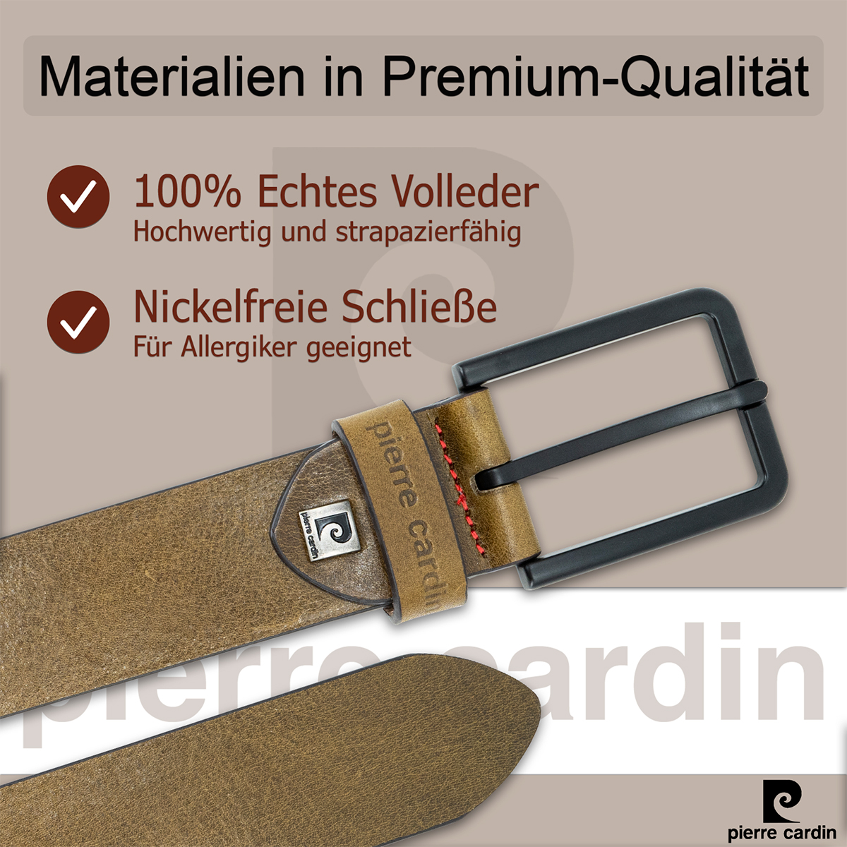 PIERRE CARDIN Vollrindleder Herrengürtel Olivgrün