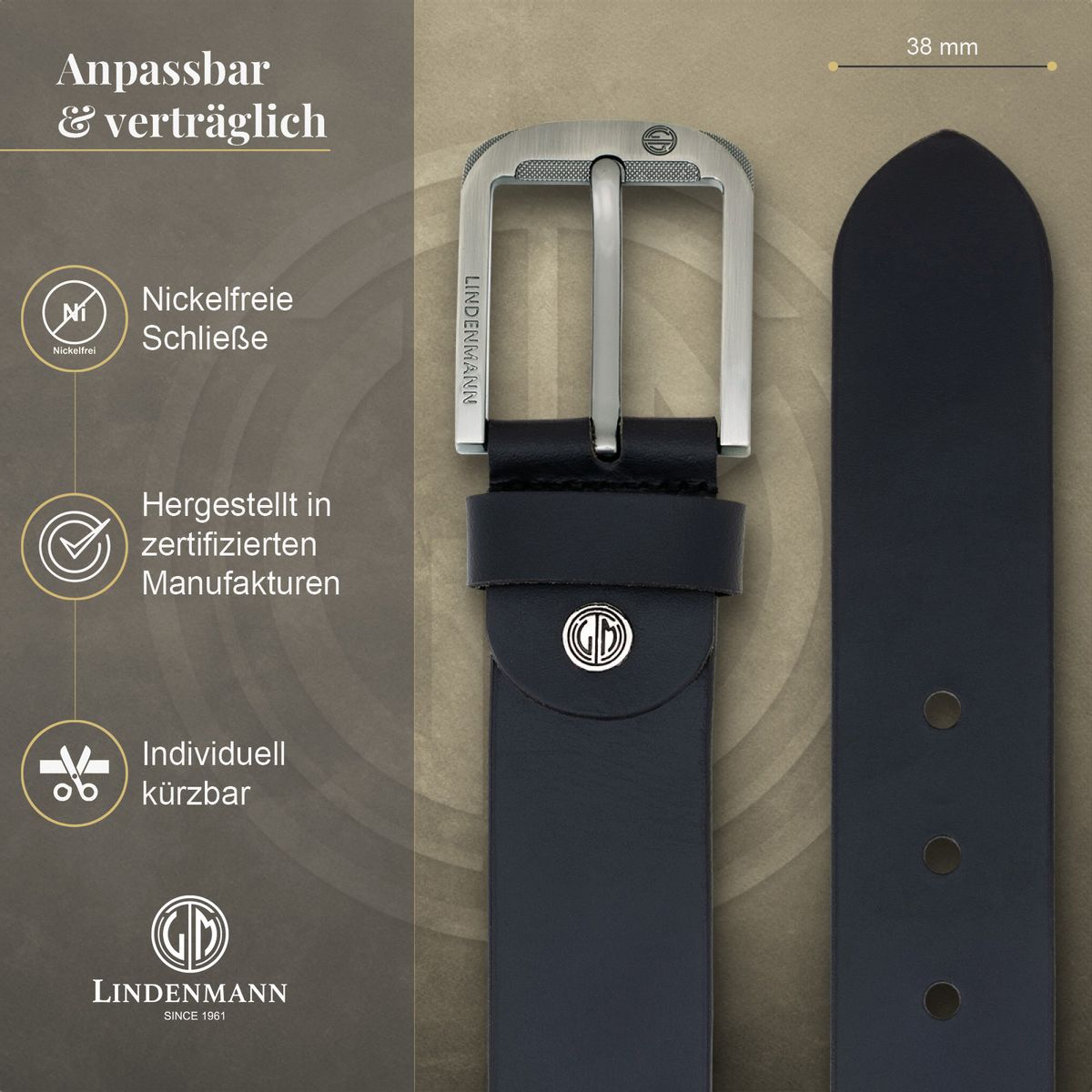 LINDENMANN Ledergürtel Jeans Herren schwarz