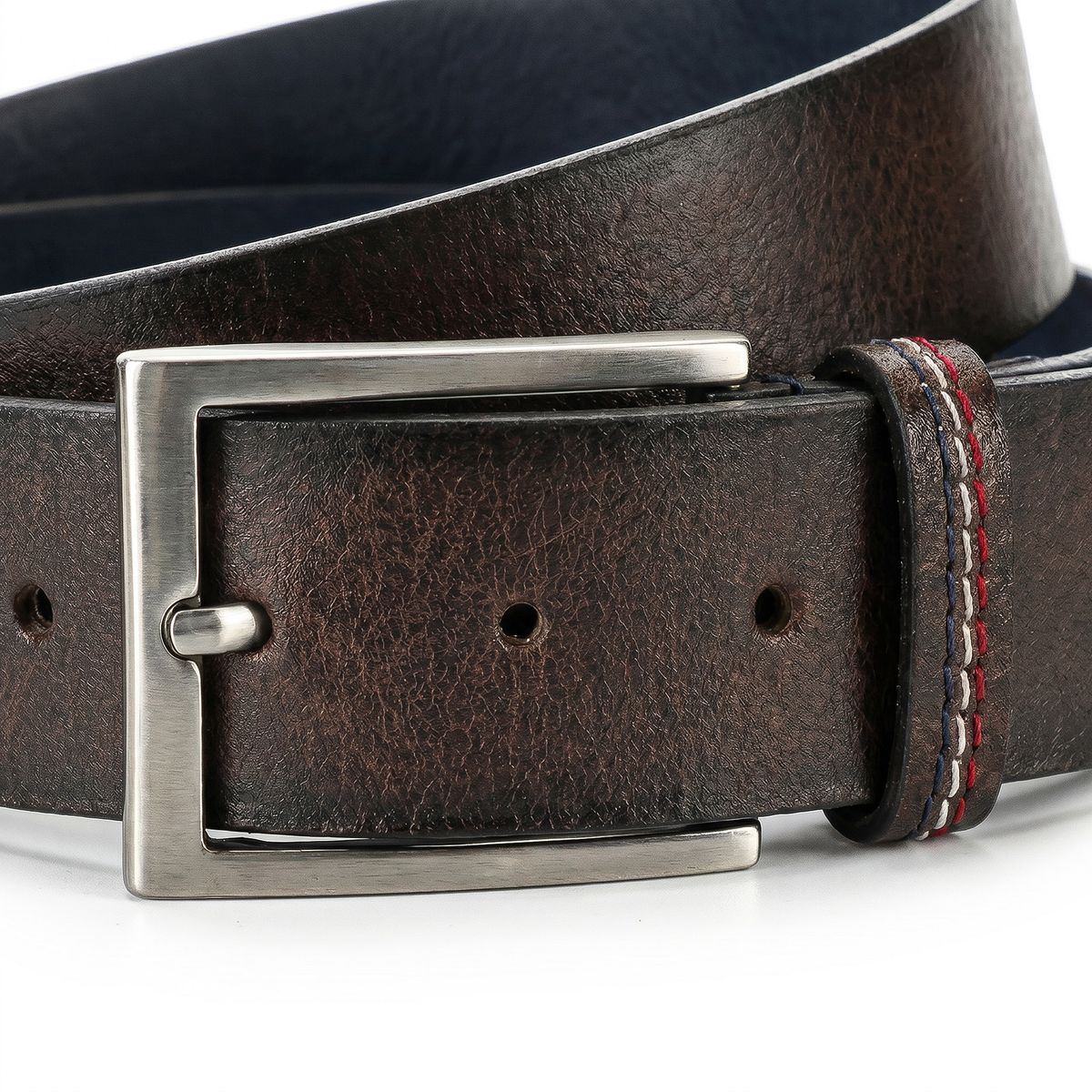Gürtel, Leder, Braun, Metall Schnalle, Nähte, HECHTER Paris Herren klassischer 100% Echtledergürtel dunkelbraun