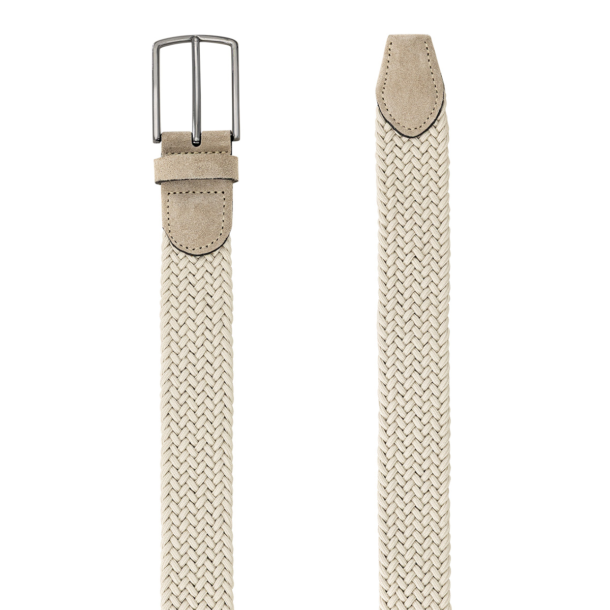 Gürtel, Körpergürtel, Webgürtel, Schnalle, Beige, LINDENMANN Herren Flechtgürtel mit Echtleder an den Enden beige