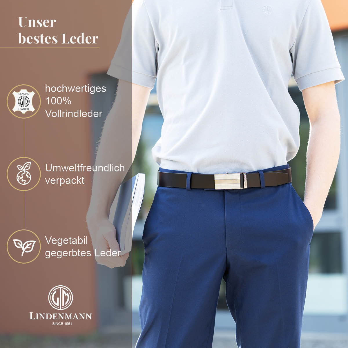 LINDENMANN Ledergürtel Automatikgürtel Herren braun