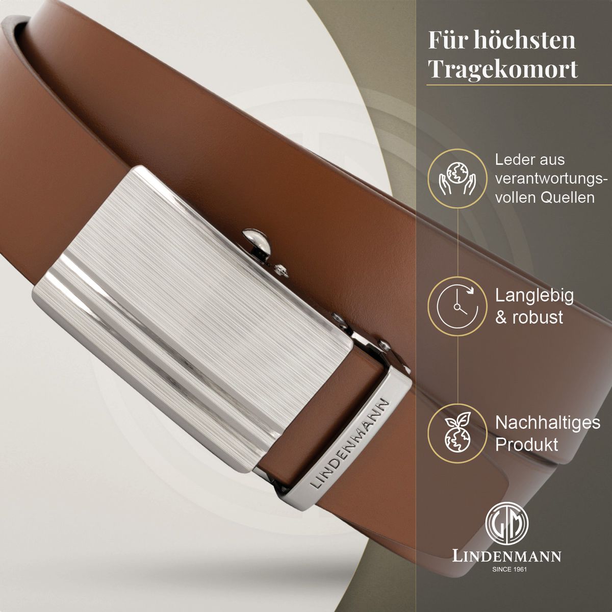LINDENMANN Ledergürtel Automatikgürtel Herren cognac