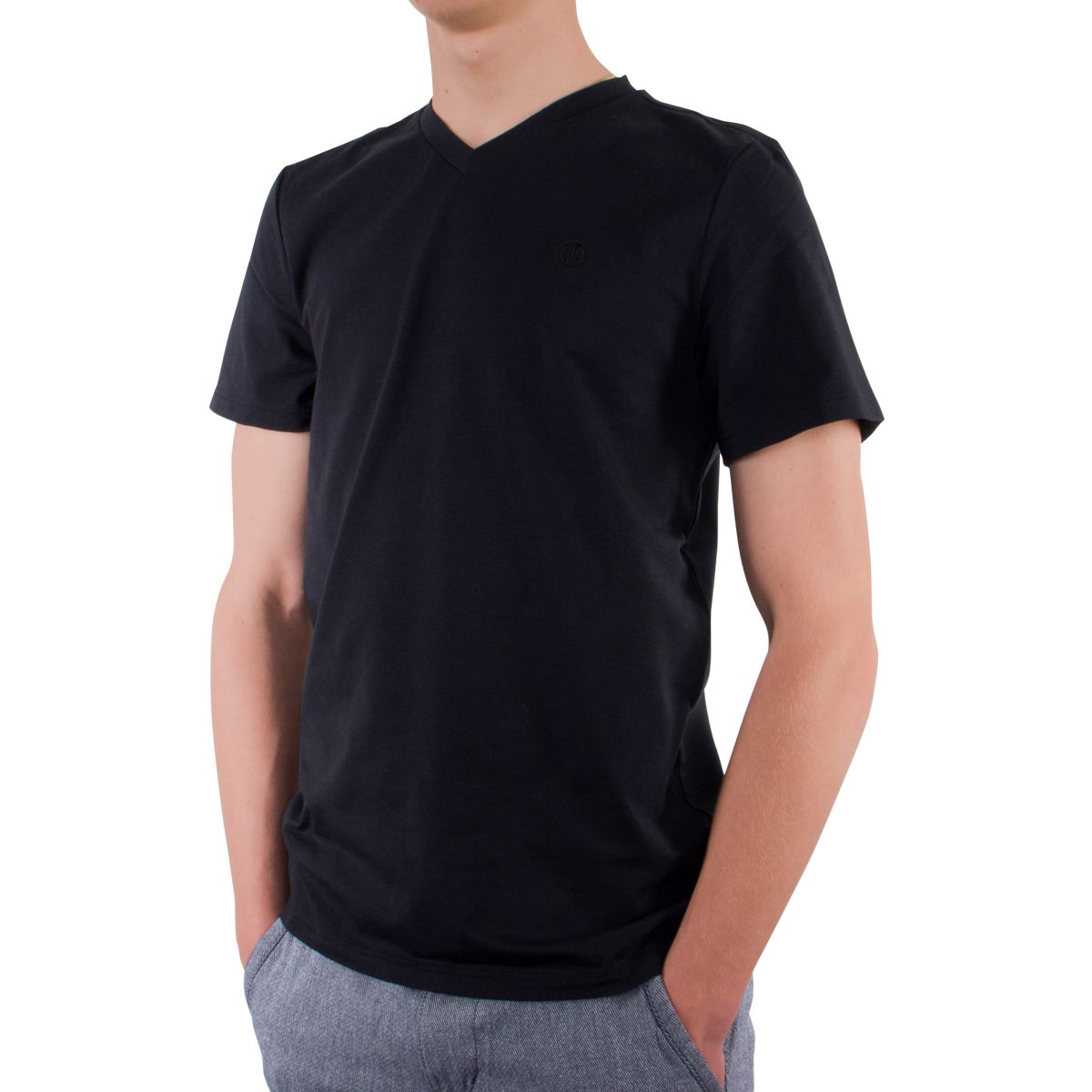 LINDENMANN T-Shirt Herren slim fit kurzarm schwarz V-Ausschnitt Bio Baumwolle Made in EU