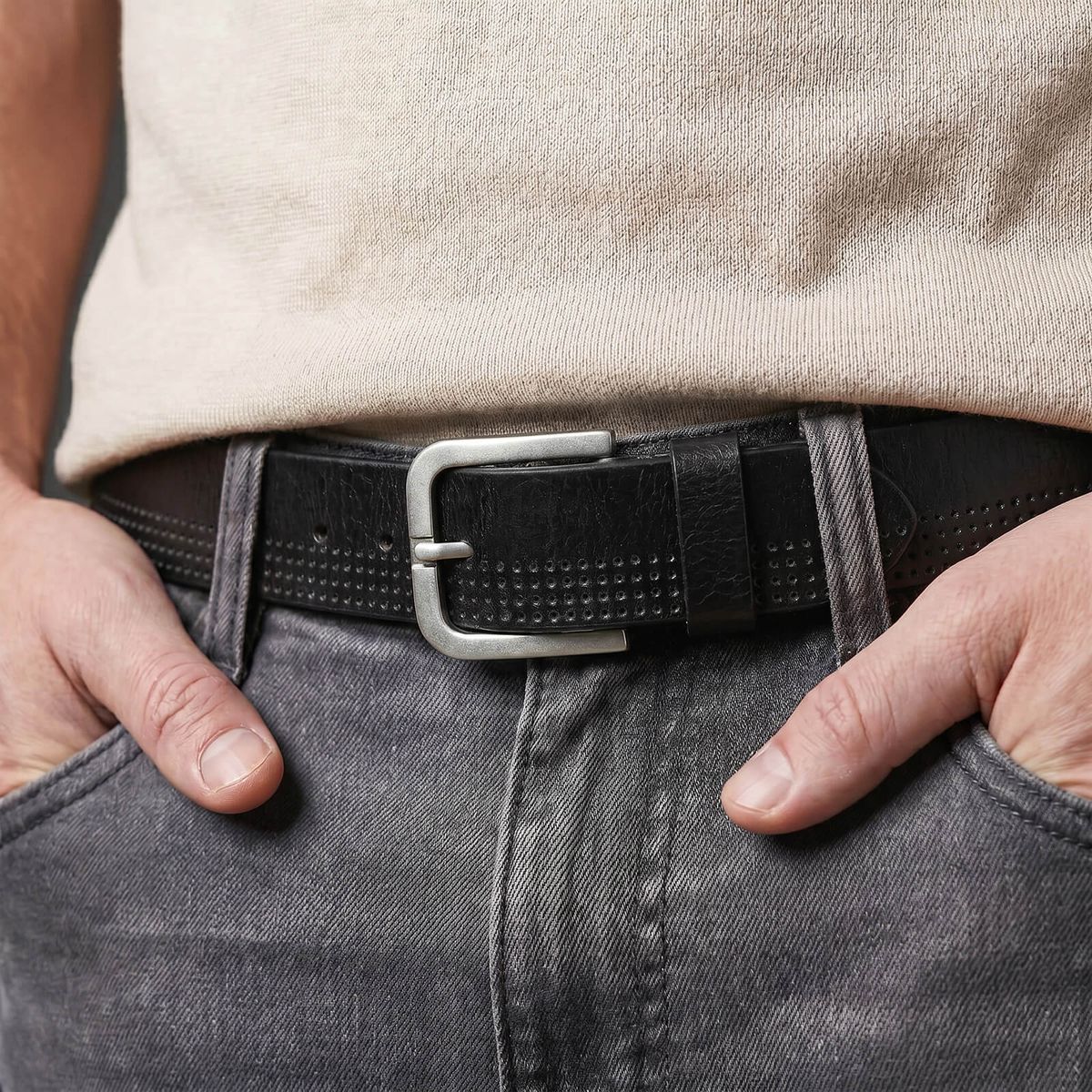 Gürtel, Leder, schwarz, Gürtelschnalle, Jeans, LINDENMANN Vollrindledergürtel Herren Tiefschwarz