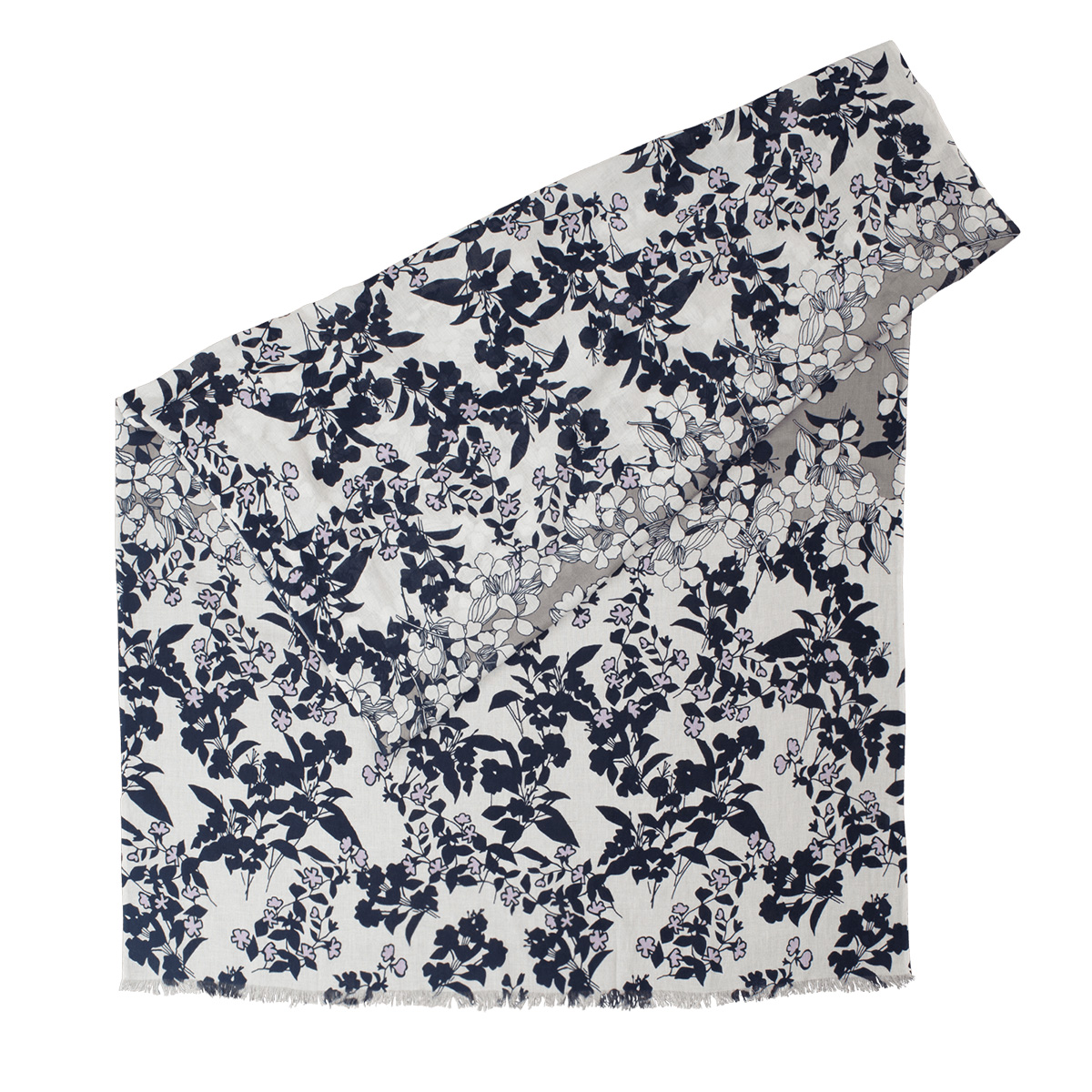 LINDENMANN Schal Damen weiss schwarz mit Blumenmuster