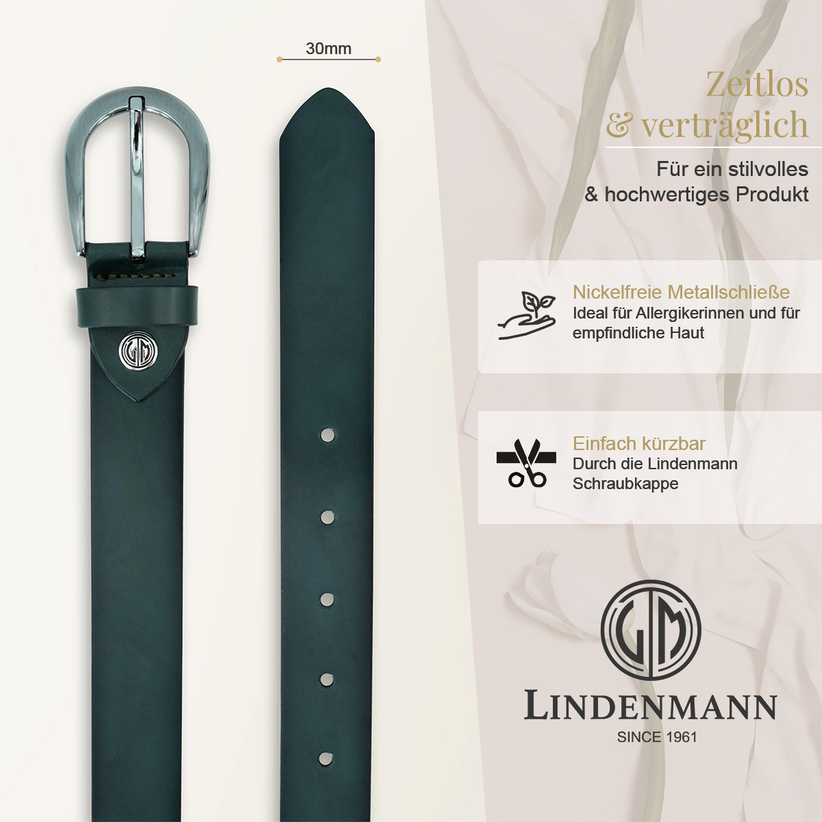 LINDENMANN Rindsleder Damengürtel Dunkelgrün