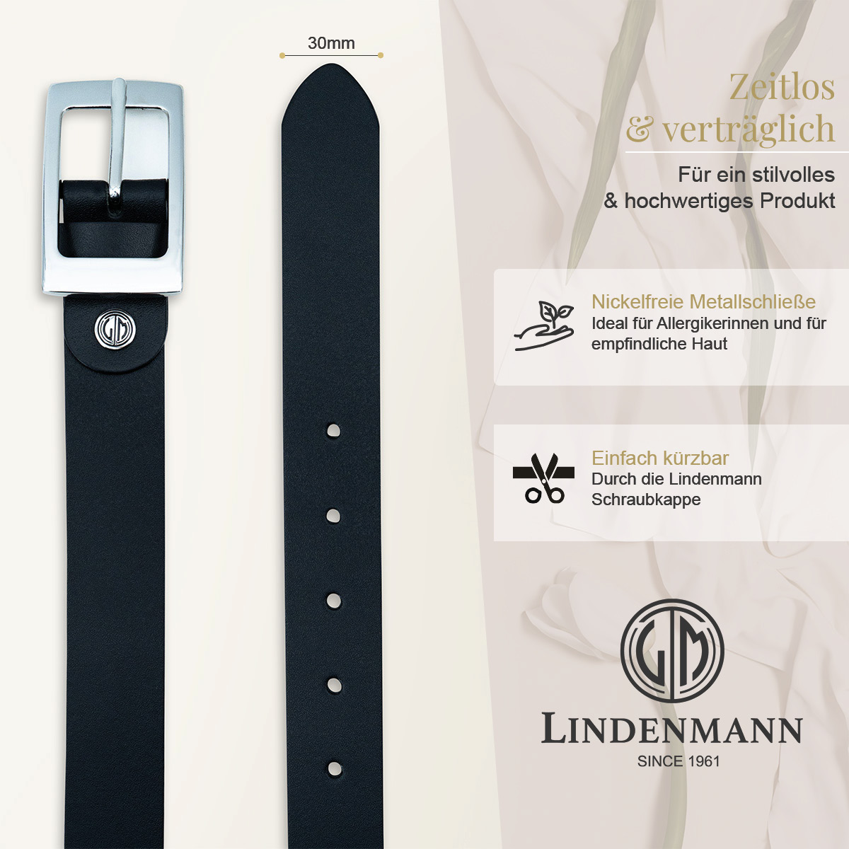 LINDENMANN Rindledergürtel Damen Tiefschwarz