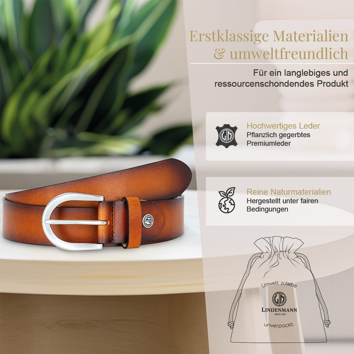 LINDENMANN Rindledergürtel Damen Cognac