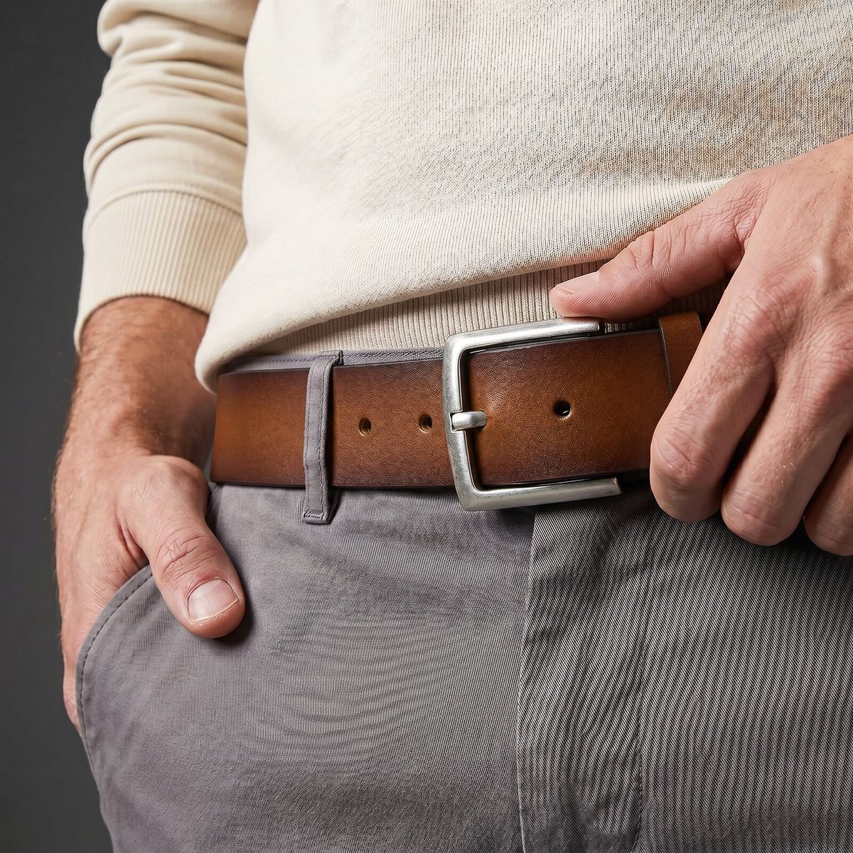 LINDENMANN Vollrindledergürtel Herren Cognac