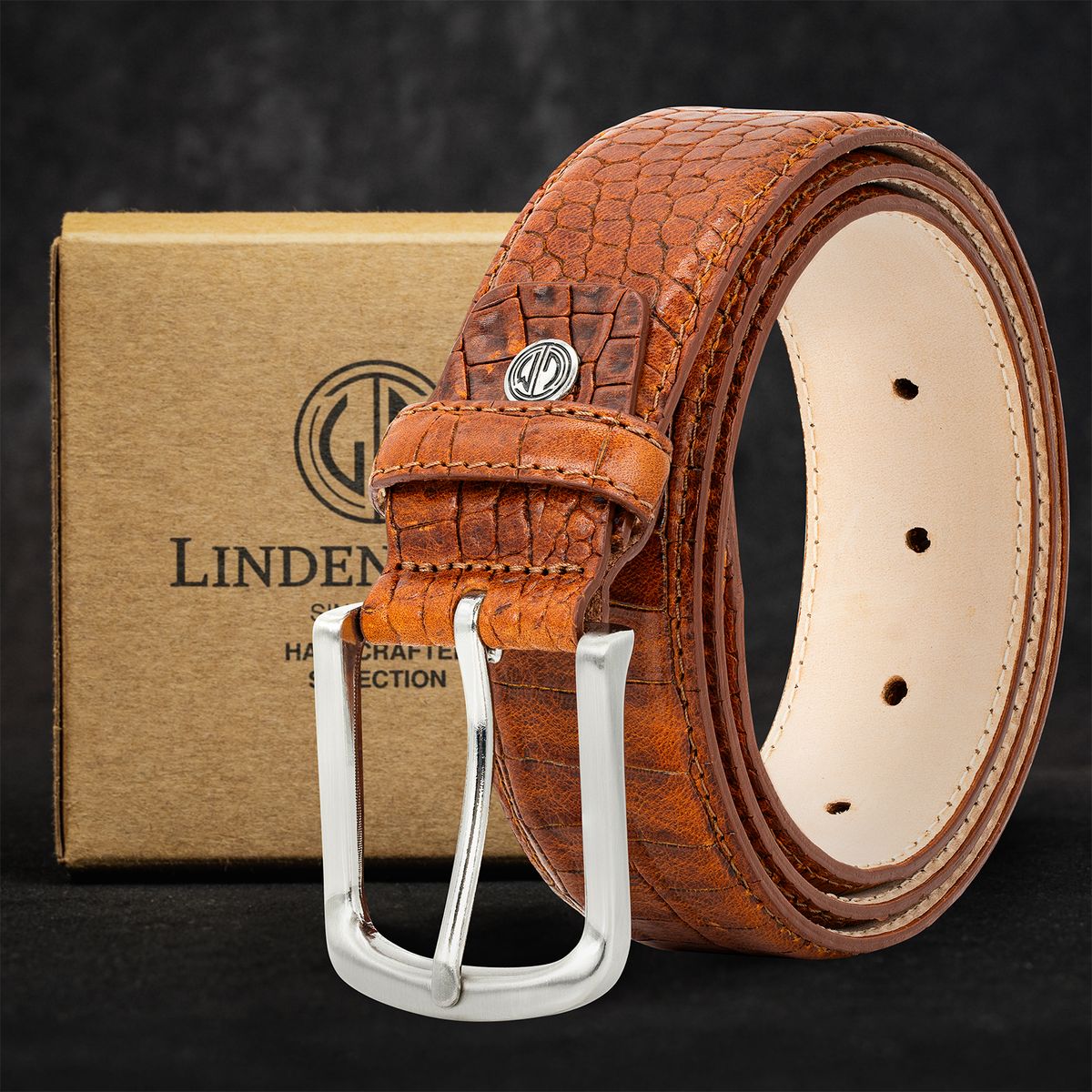 LINDENMANN Jeansgürtel Herren cognac